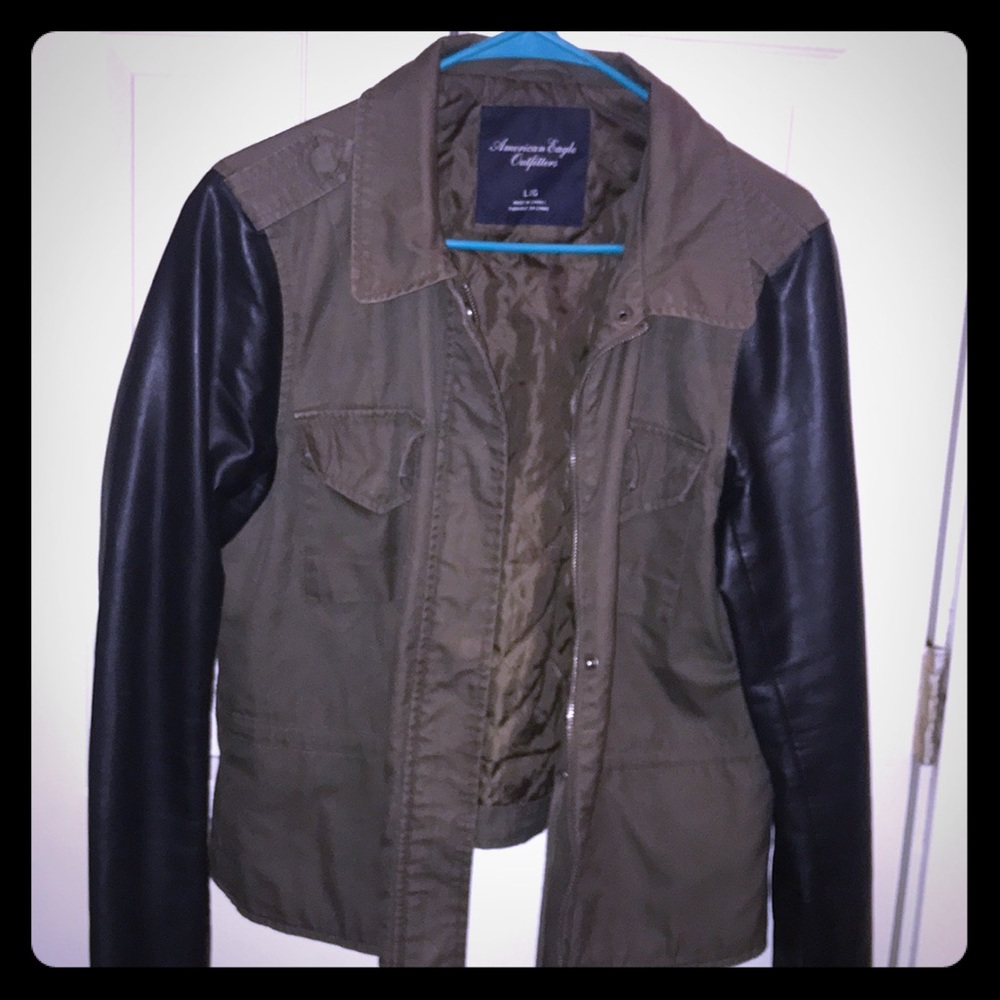 American eagle dark green and black leather sleeve